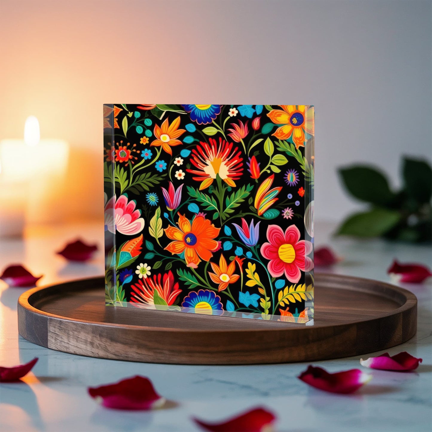 Mexican Floral Fiesta Pattern 039 - 6" x 6" Acrylic Block