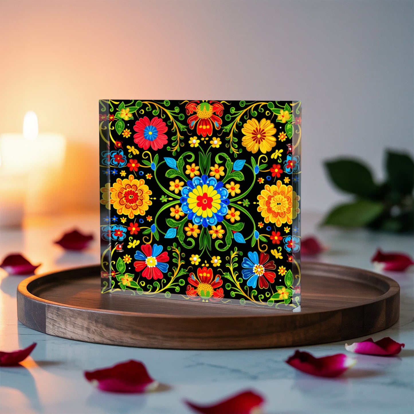 Mexican Floral Fiesta Pattern 061 - 6" x 6" Acrylic Block