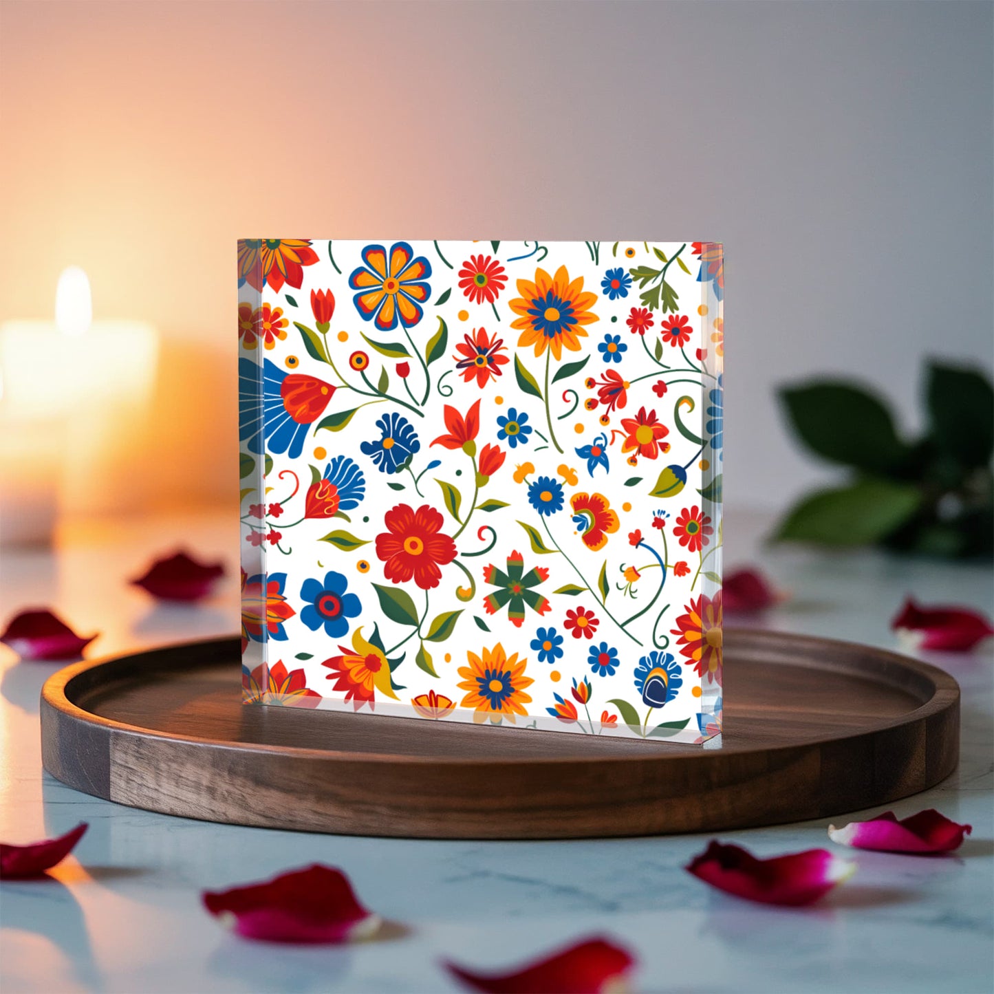 Mexican Floral Fiesta Pattern 014 - 6" x 6" Acrylic Block