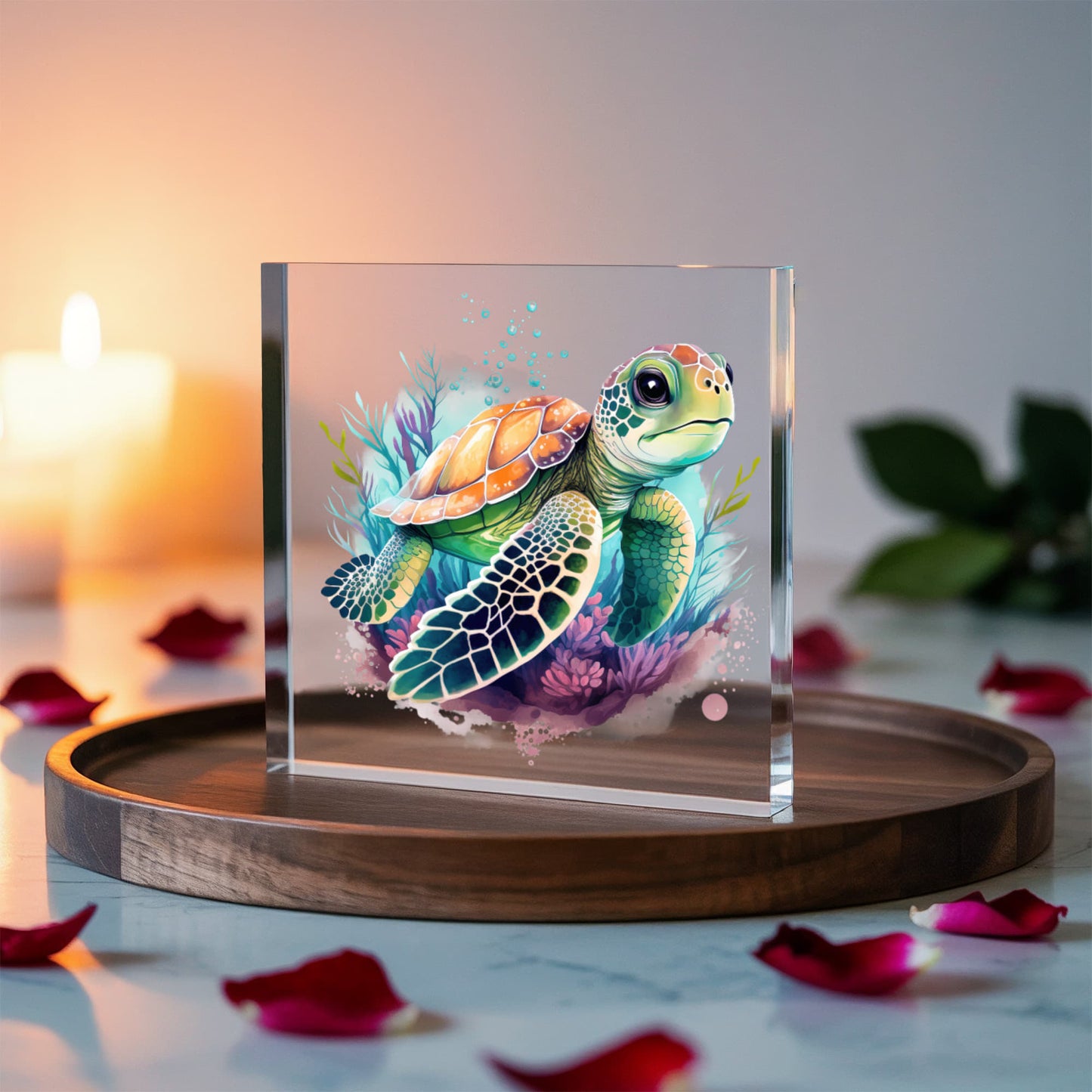 Cute Sea Turtle 007 - 6" x 6" Acrylic Block
