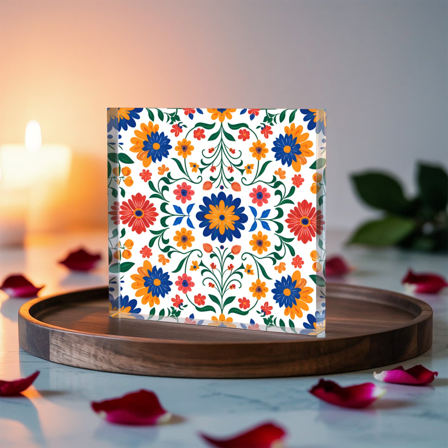 Mexican Floral Fiesta Pattern 016 - 6" x 6" Acrylic Block