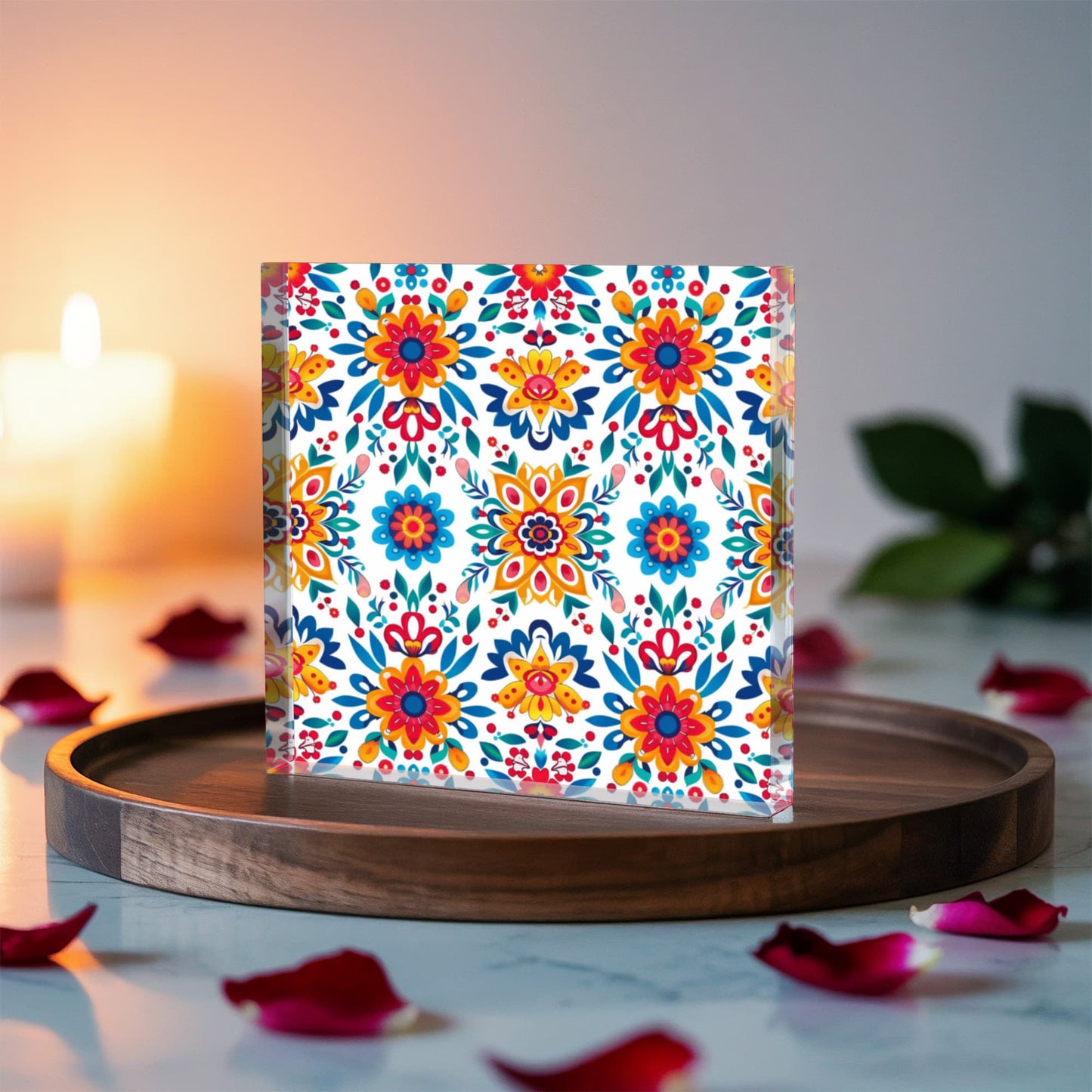Mexican Floral Fiesta Pattern 070 - 6" x 6" Acrylic Block