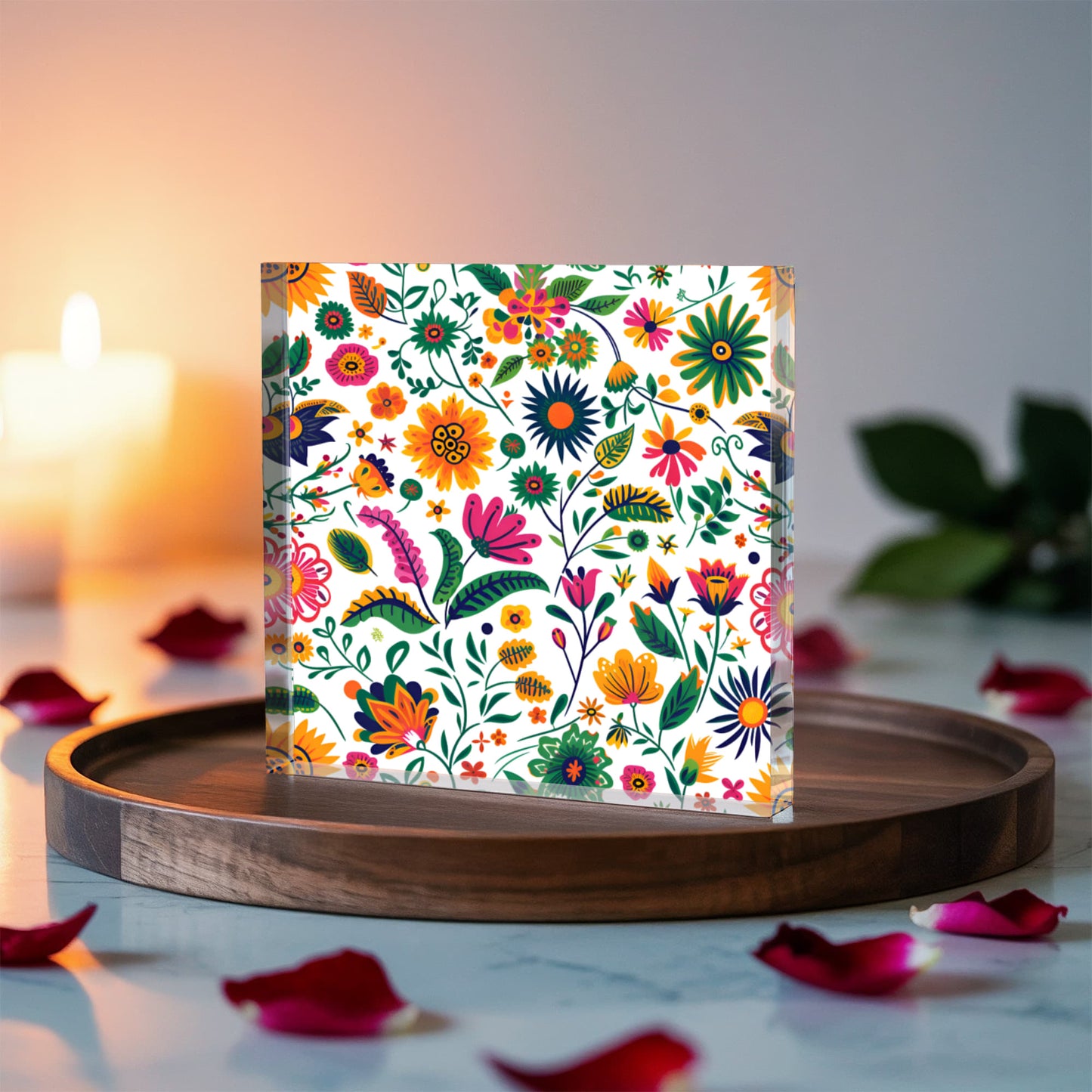 Mexican Floral Fiesta Pattern 015 - 6" x 6" Acrylic Block
