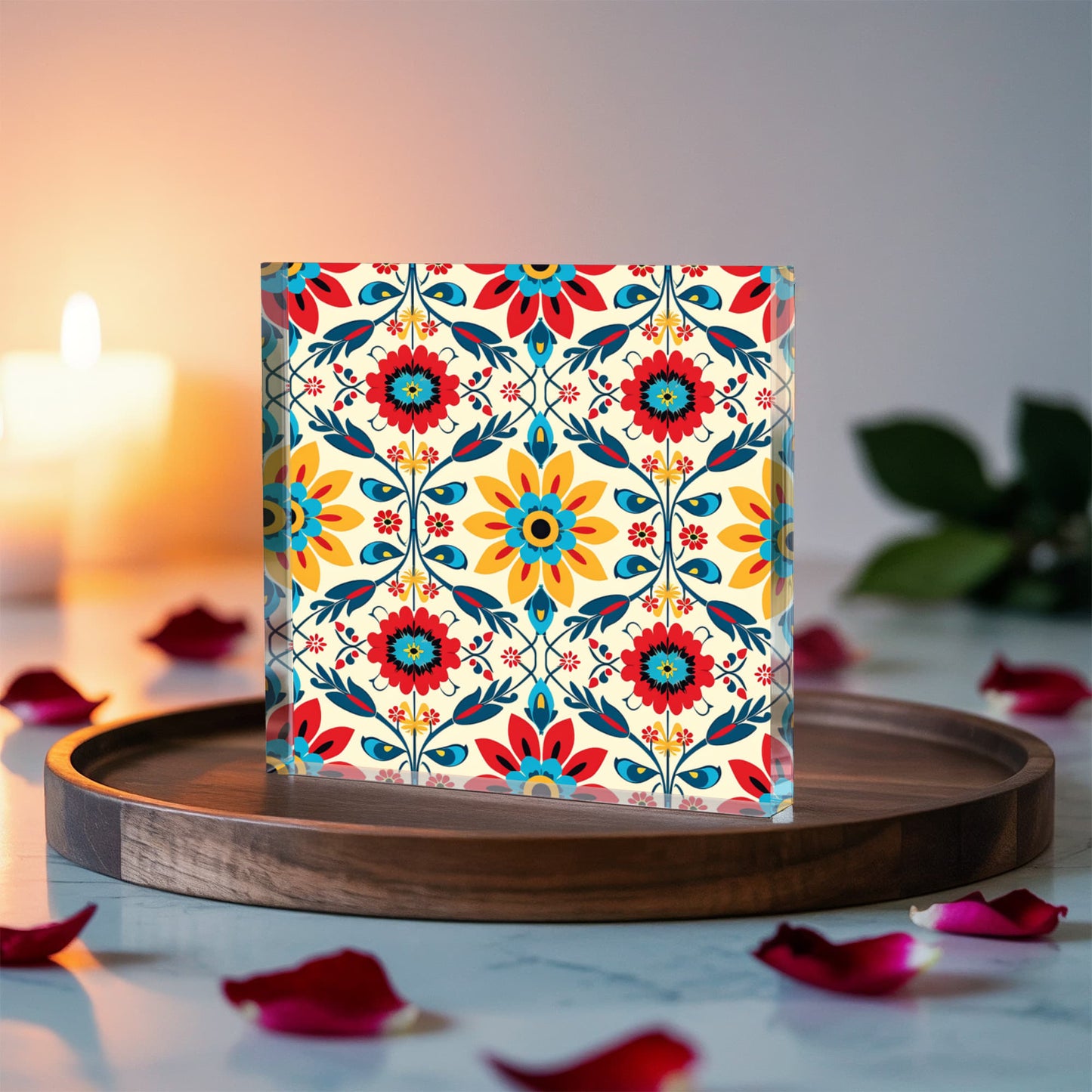 Mexican Floral Fiesta Pattern 041 - 6" x 6" Acrylic Block