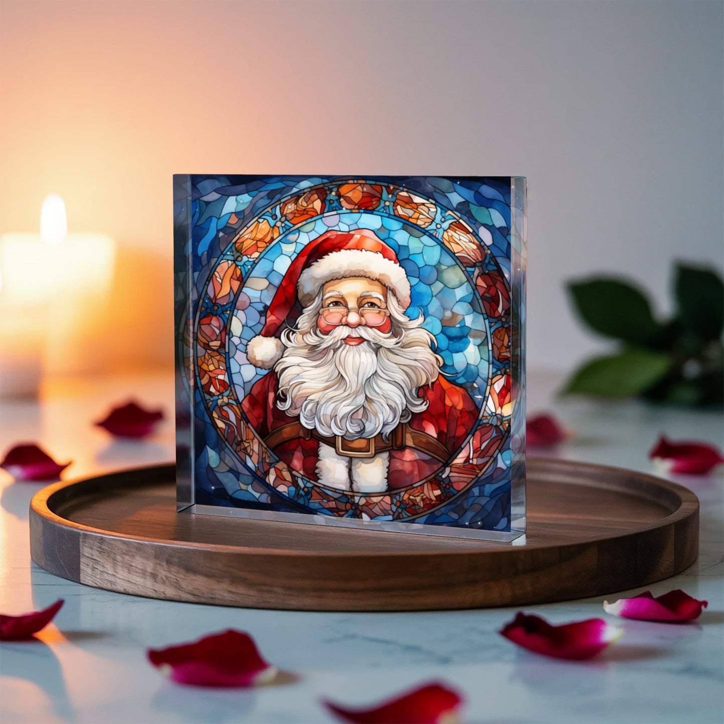 Christmas Stained Glass Style Design 013 - 6" x 6" Acrylic Block