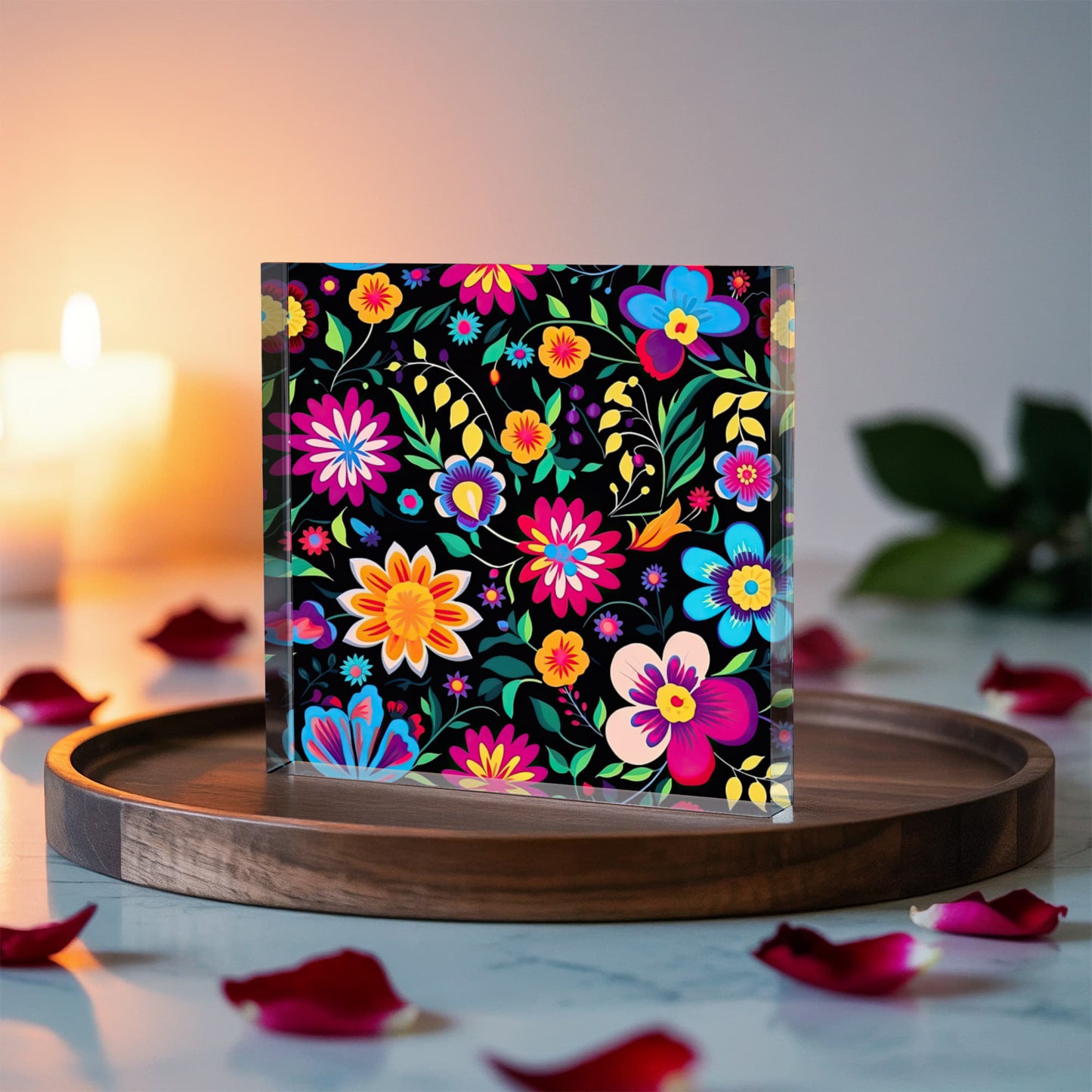 Mexican Floral Fiesta Pattern 034 - 6" x 6" Acrylic Block