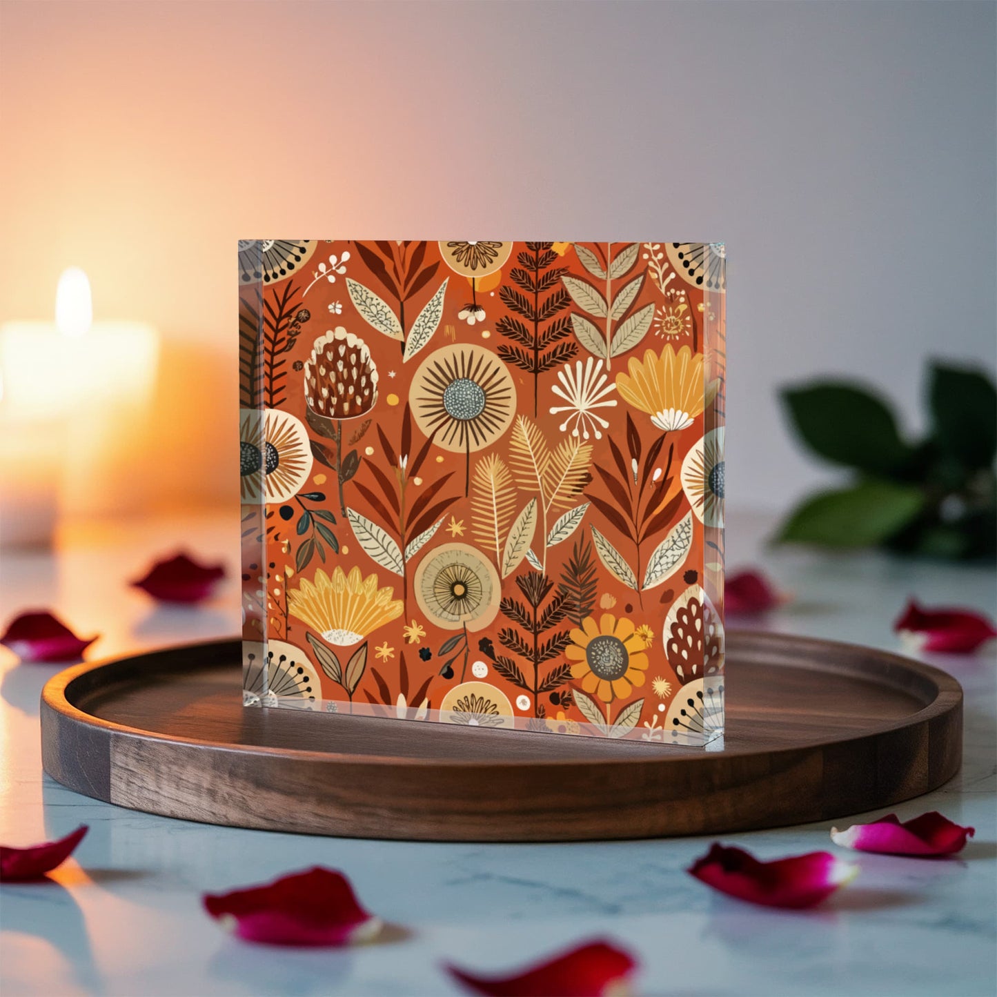 Folk Floral Pattern, African Inspired 02 - 6" x 6" Acrylic Block
