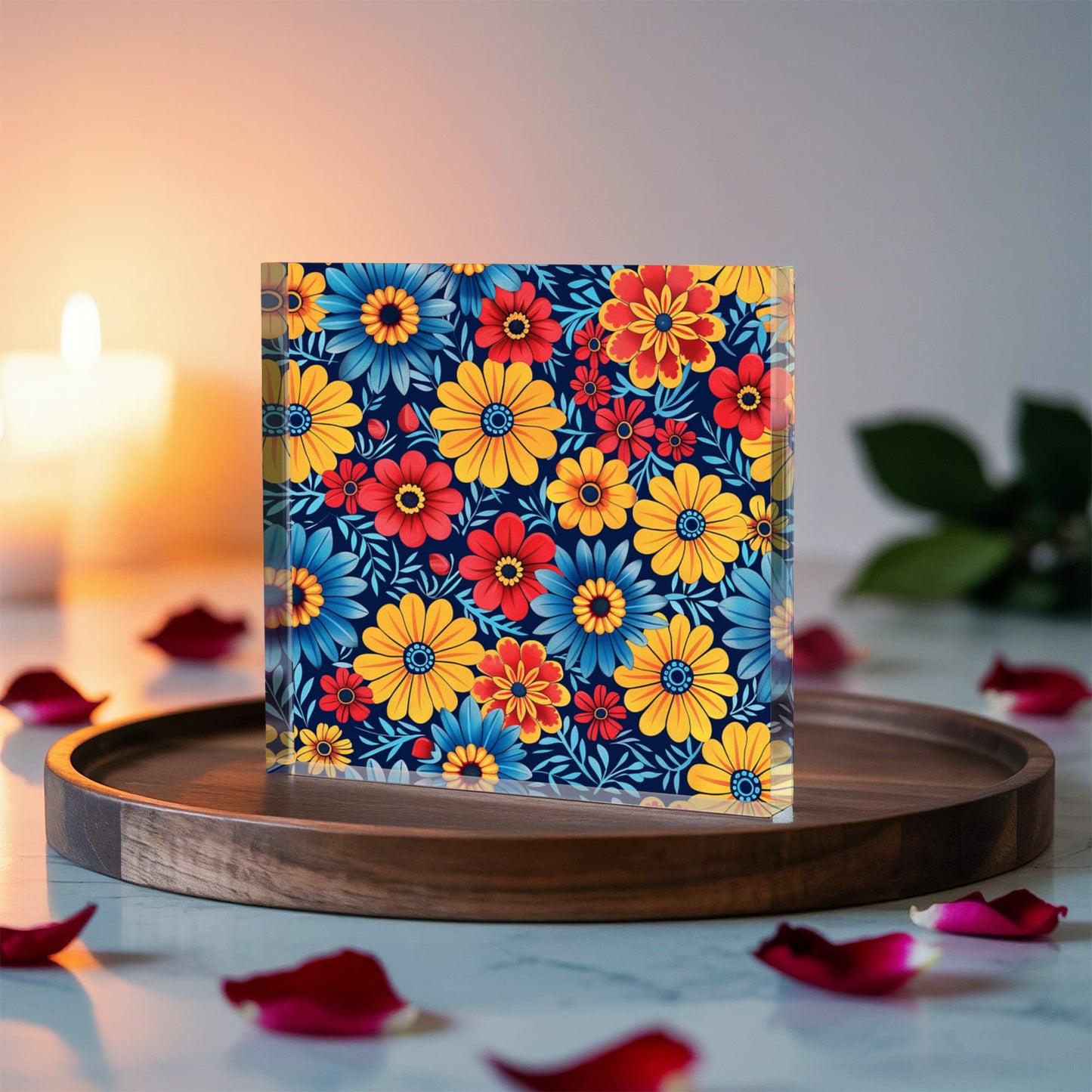 Mexican Floral Fiesta Pattern 045 - 6" x 6" Acrylic Block