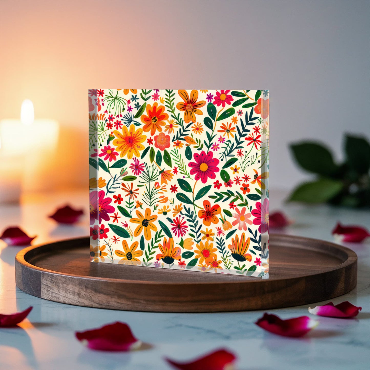 Mexican Floral Fiesta Pattern 004 - 6" x 6" Acrylic Block