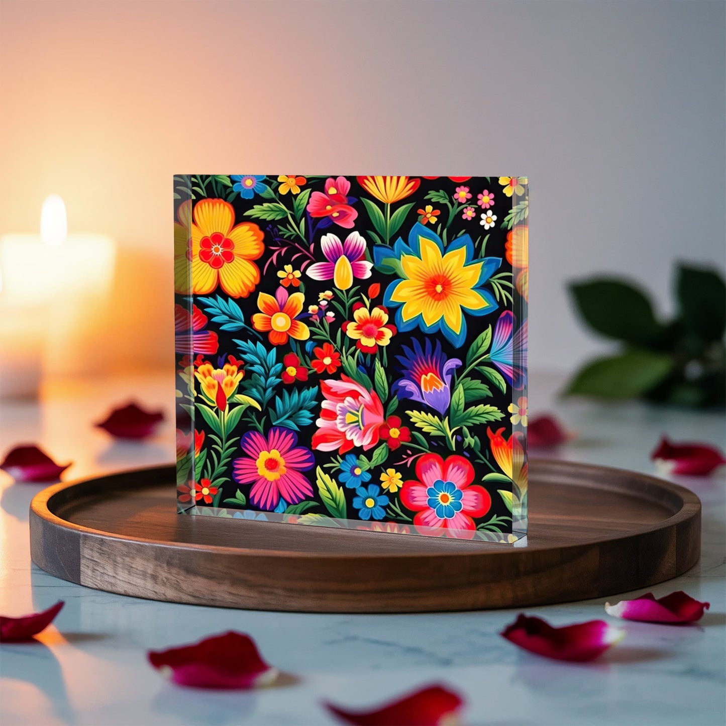 Mexican Floral Fiesta Pattern 030 - 6" x 6" Acrylic Block