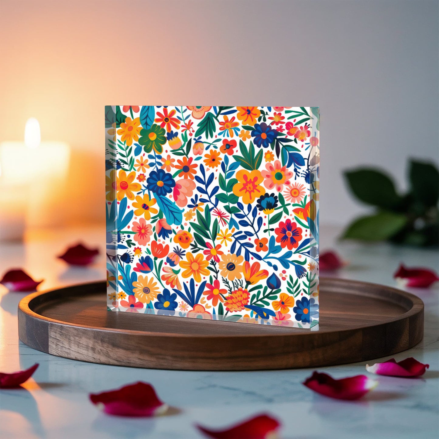 Mexican Floral Fiesta Pattern 010 - 6" x 6" Acrylic Block