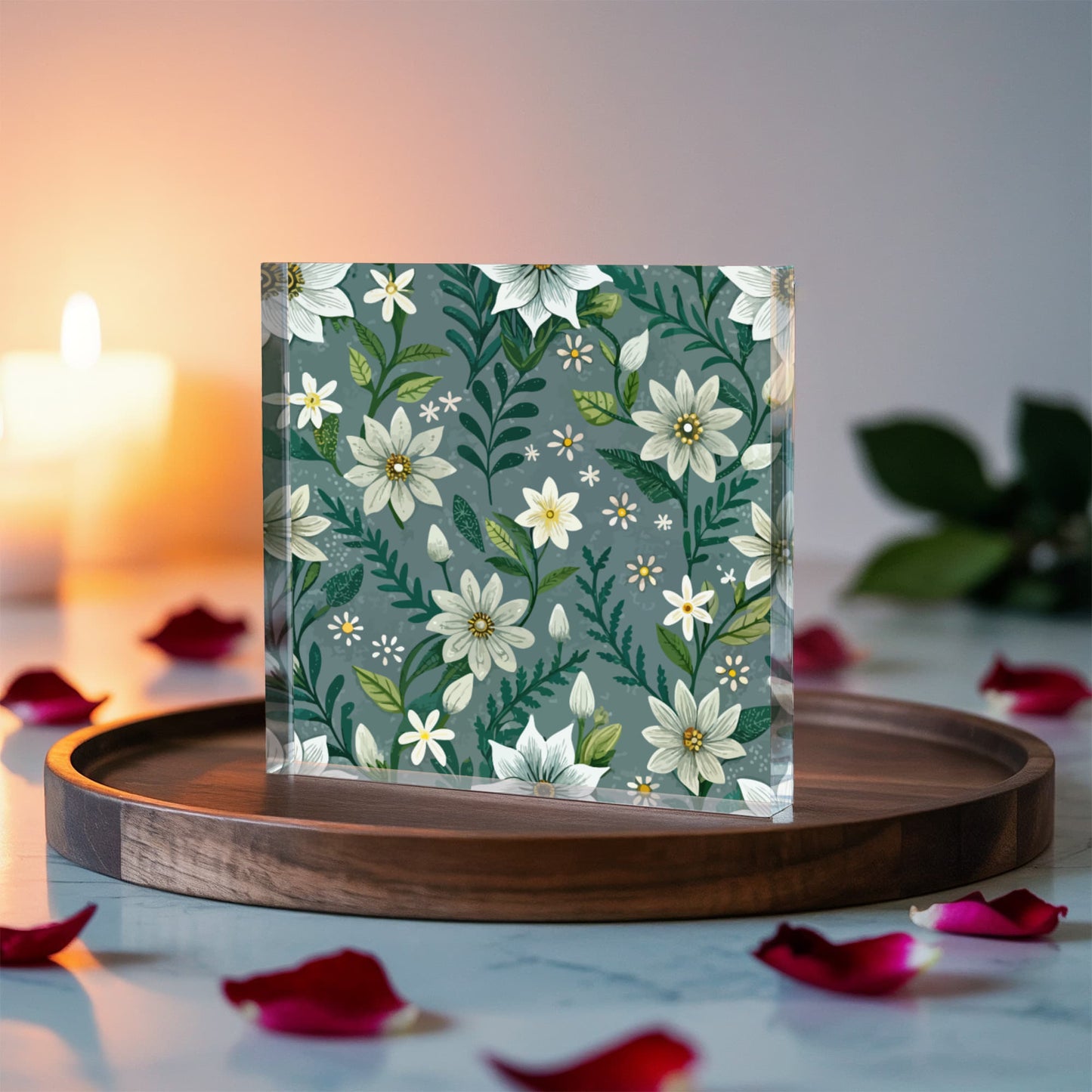 Folk Floral Pattern, Alpine Inspired 05 - 6" x 6" Acrylic Block