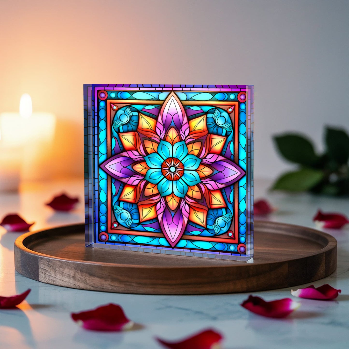 Mandala Stained Glass Style Design 006 - 6" x 6" Acrylic Block