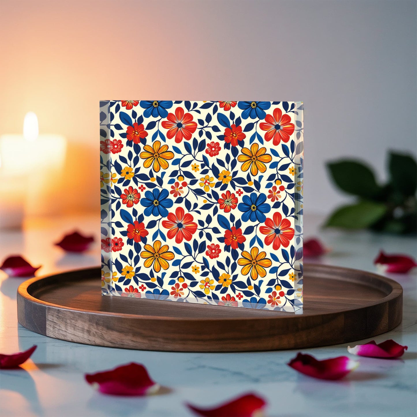 Mexican Floral Fiesta Pattern 042 - 6" x 6" Acrylic Block