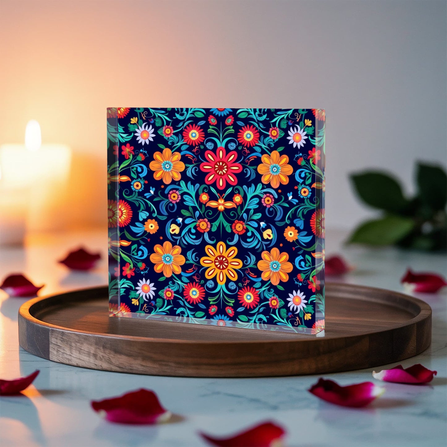 Mexican Floral Fiesta Pattern 071 - 6" x 6" Acrylic Block