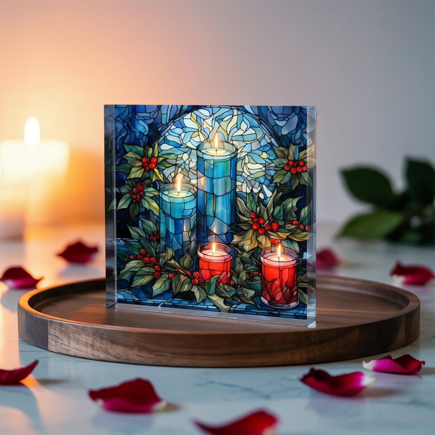 Christmas Stained Glass Style Design 025 - 6" x 6" Acrylic Block