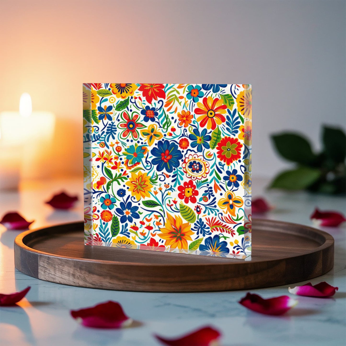 Mexican Floral Fiesta Pattern 072 - 6" x 6" Acrylic Block