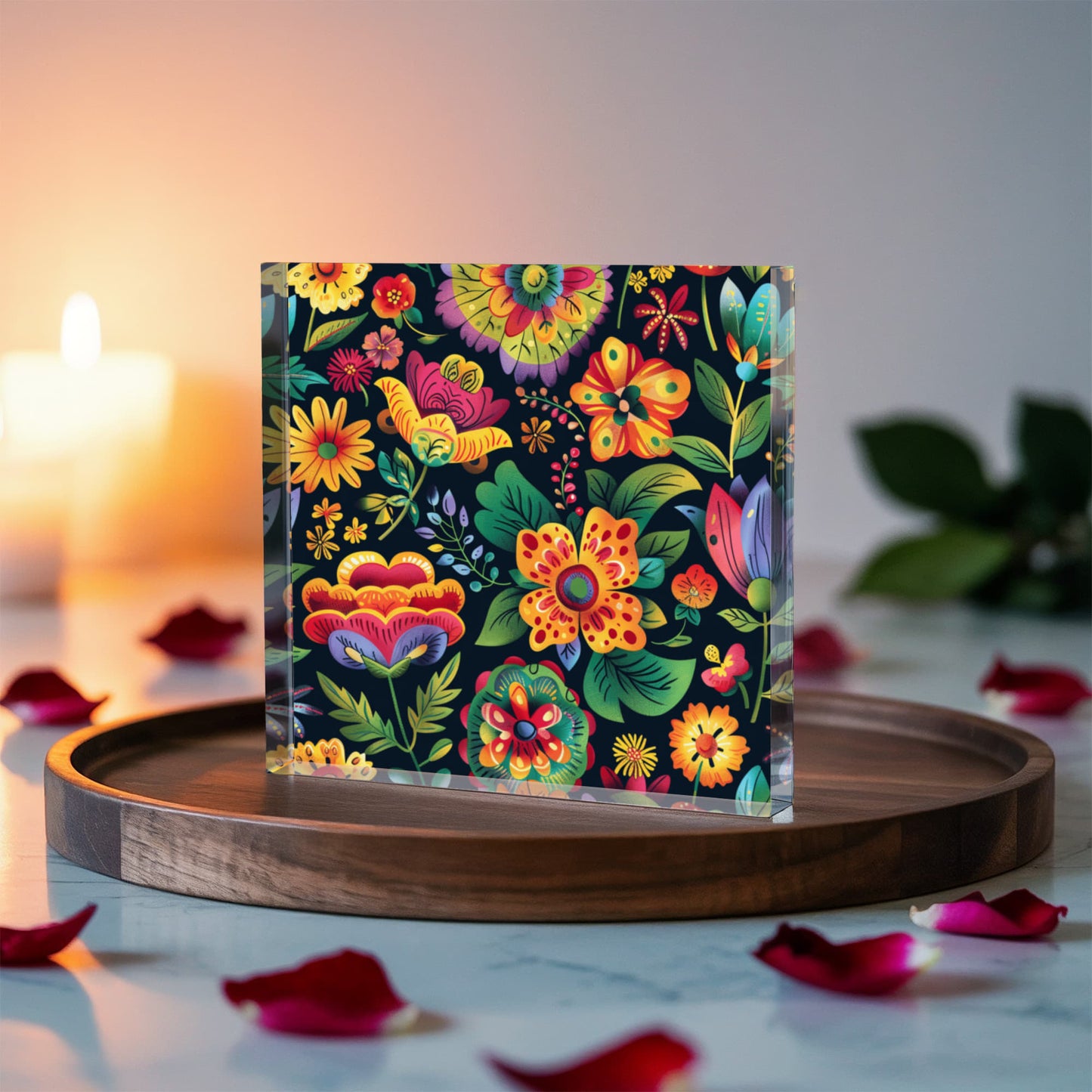 Mexican Floral Fiesta Pattern 068 - 6" x 6" Acrylic Block
