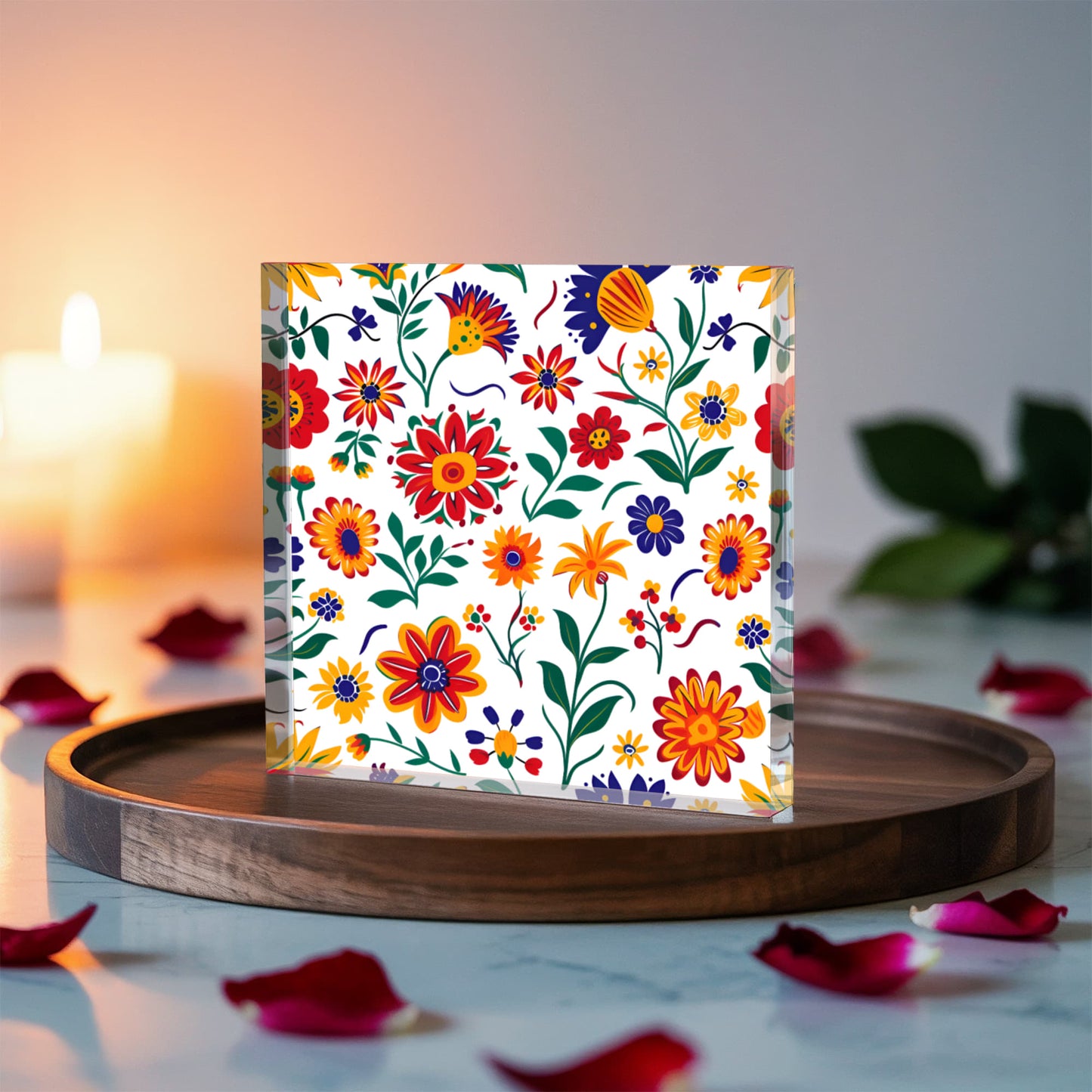 Mexican Floral Fiesta Pattern 024 - 6" x 6" Acrylic Block