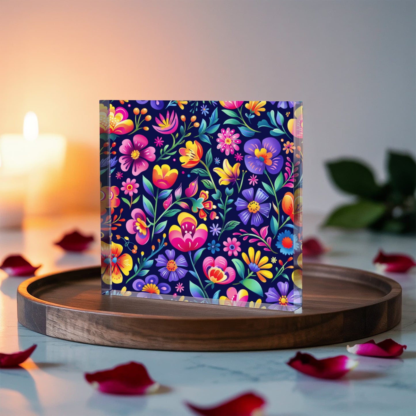 Mexican Floral Fiesta Pattern 065 - 6" x 6" Acrylic Block