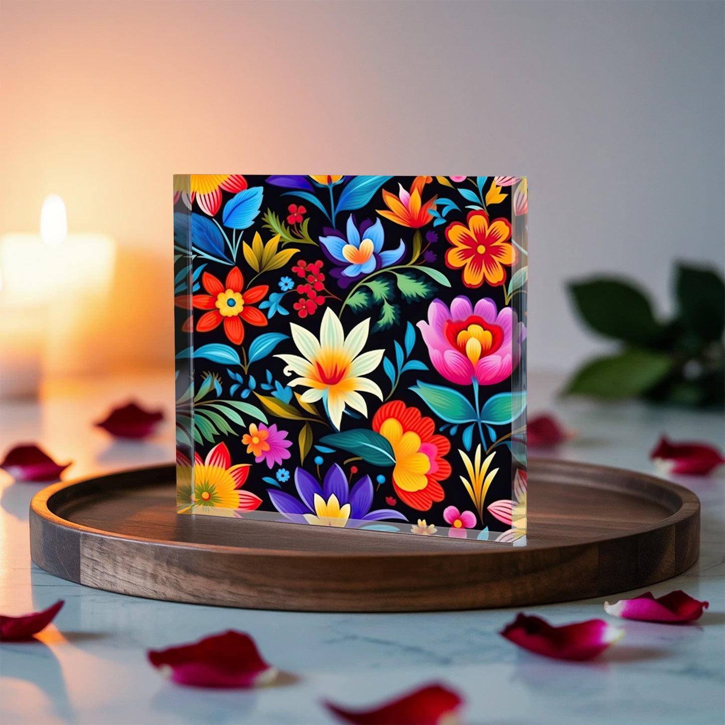 Mexican Floral Fiesta Pattern 036 - 6" x 6" Acrylic Block