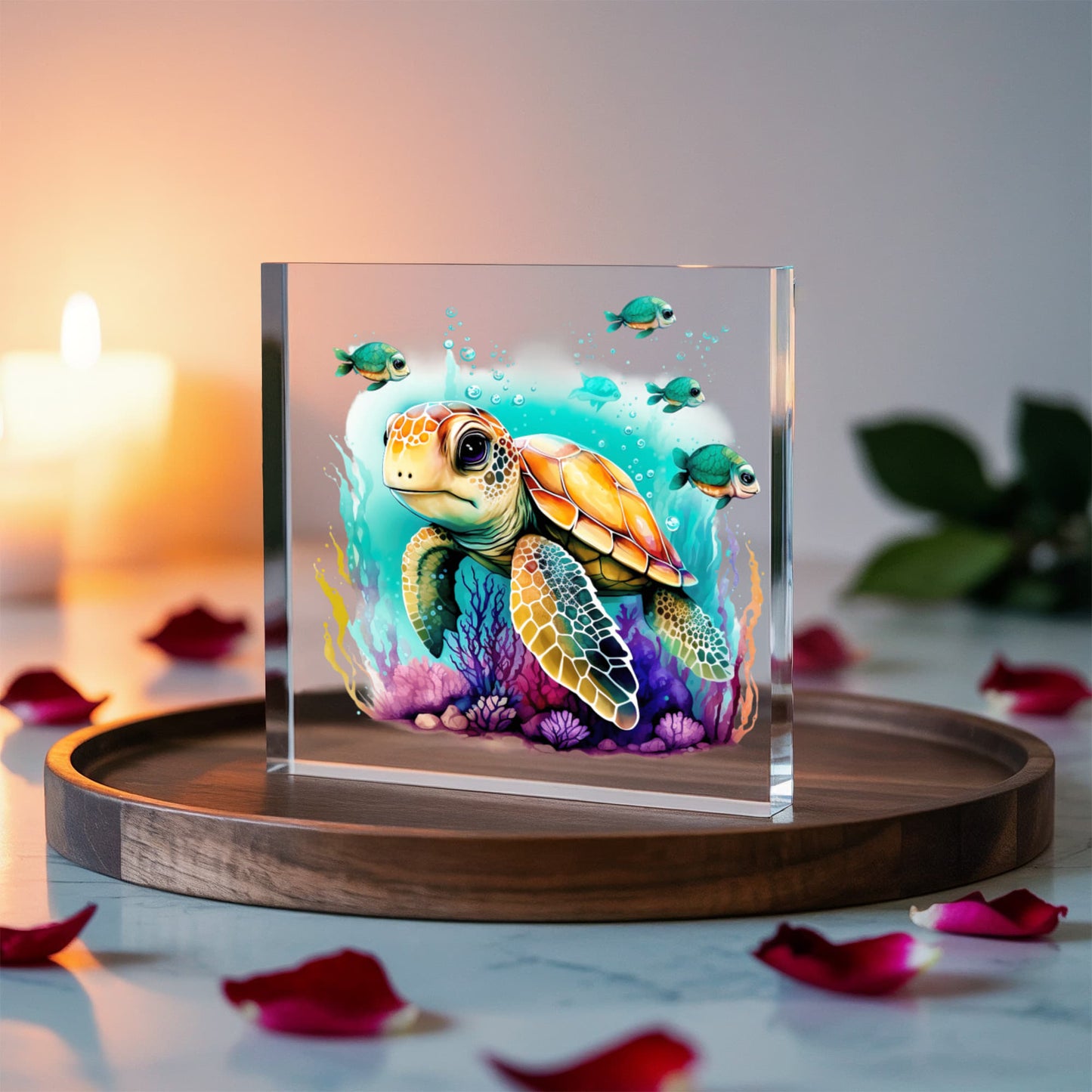 Cute Sea Turtle 002 - 6" x 6" Acrylic Block