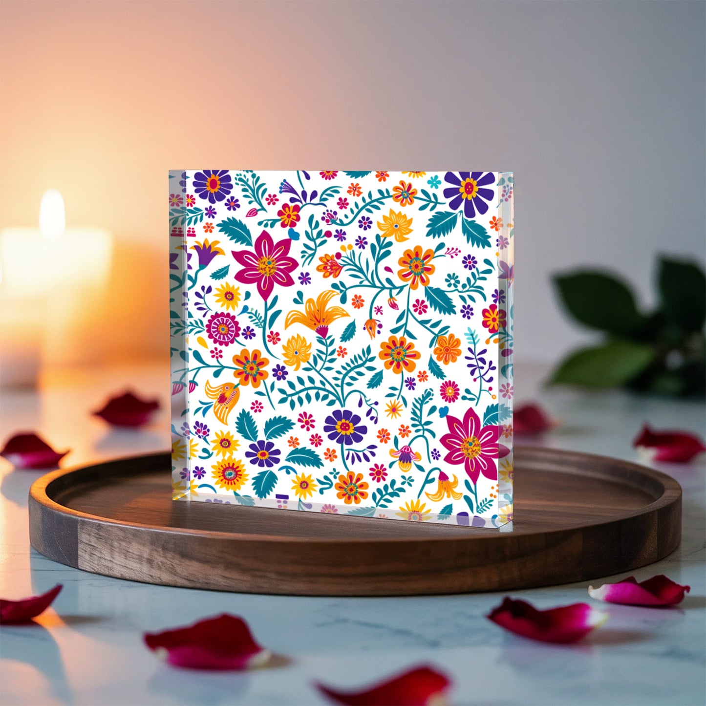 Mexican Floral Fiesta Pattern 013 - 6" x 6" Acrylic Block