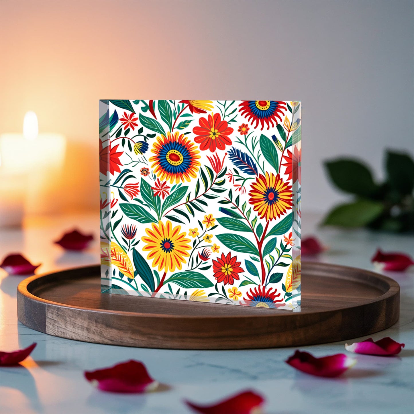 Mexican Floral Fiesta Pattern 023 - 6" x 6" Acrylic Block