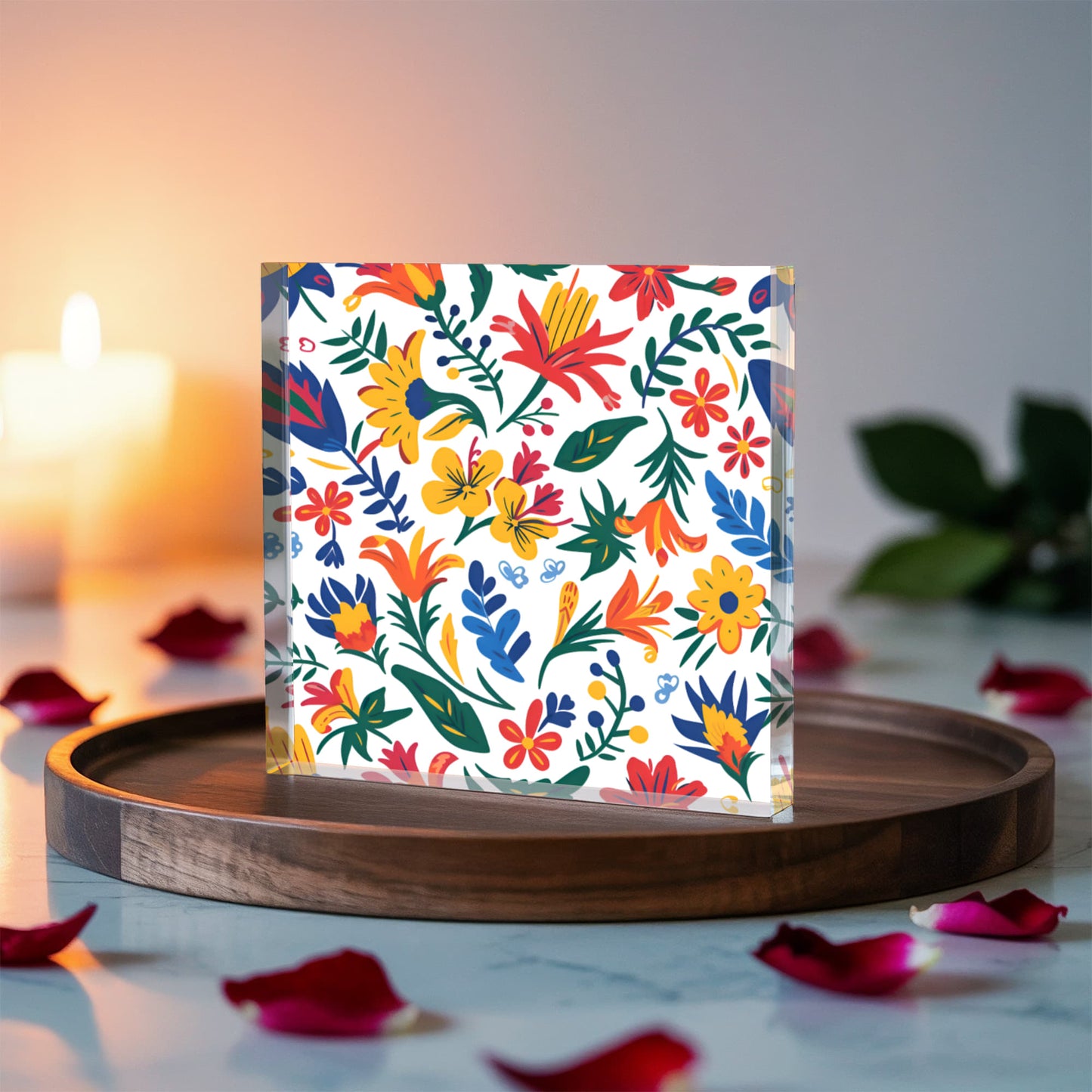 Mexican Floral Fiesta Pattern 021 - 6" x 6" Acrylic Block