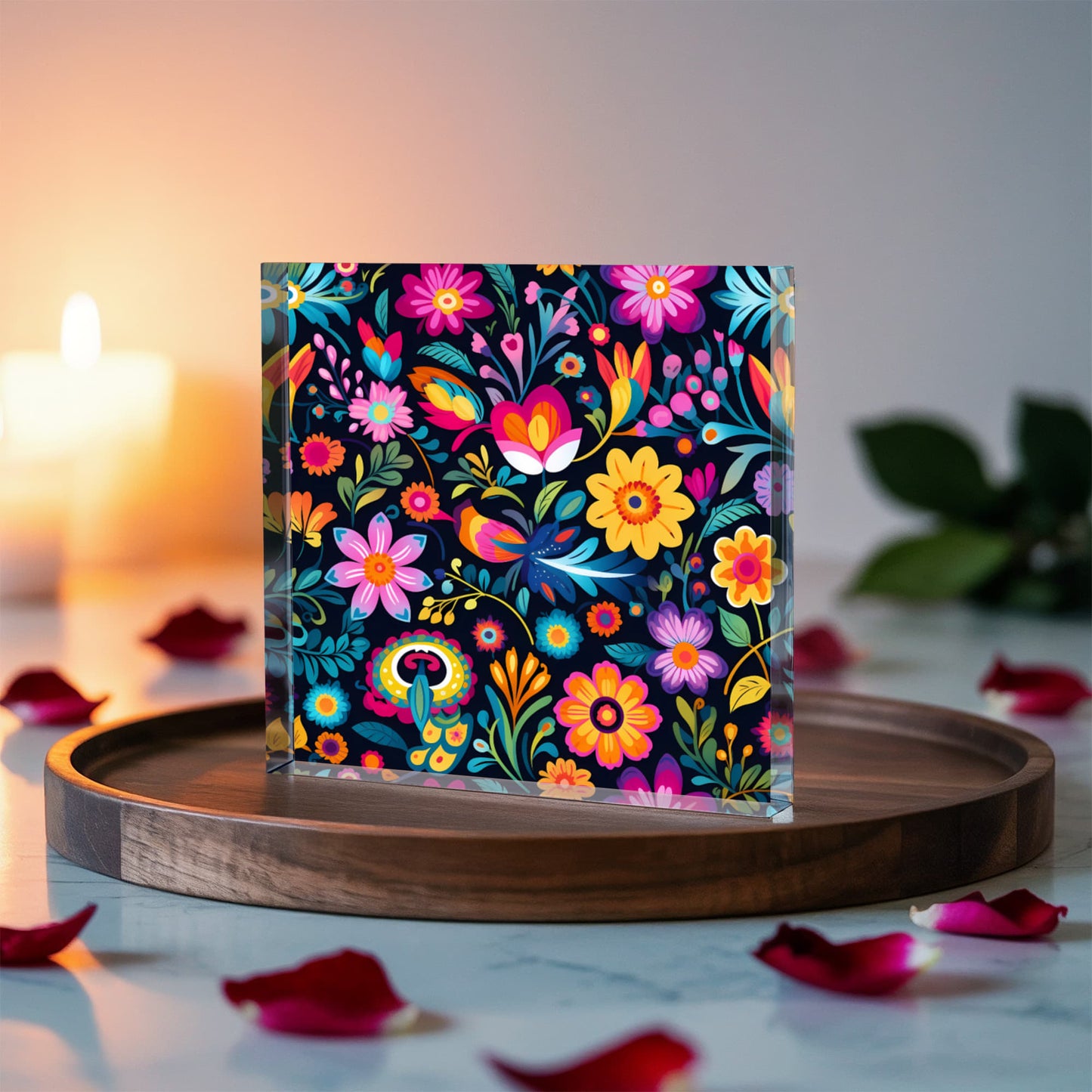 Mexican Floral Fiesta Pattern 055 - 6" x 6" Acrylic Block