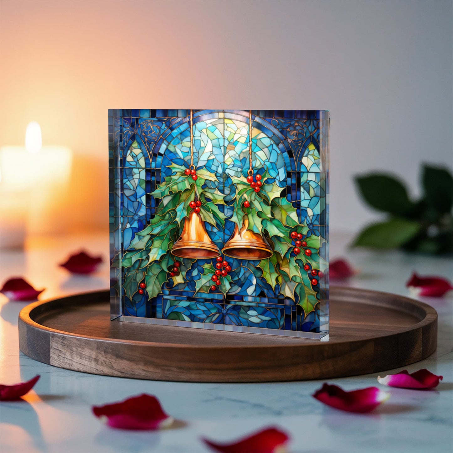 Christmas Stained Glass Style Design 027 - 6" x 6" Acrylic Block