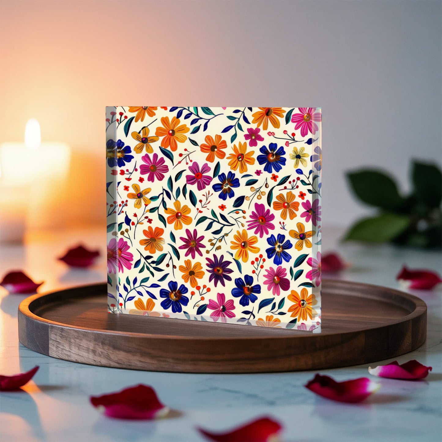 Mexican Floral Fiesta Pattern 008 - 6" x 6" Acrylic Block