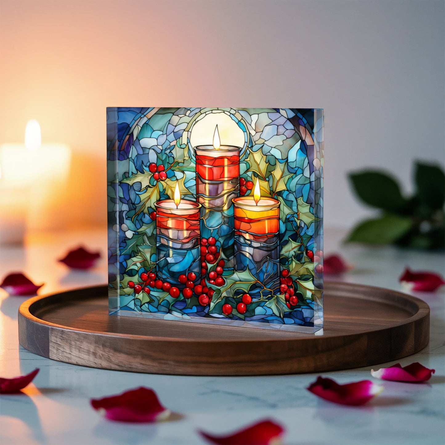 Christmas Stained Glass Style Design 003 - 6" x 6" Acrylic Block