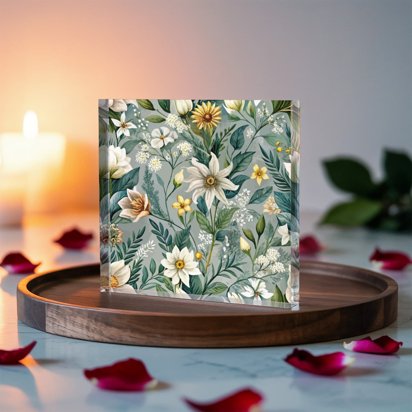 Folk Floral Pattern, Alpine Inspired 03 - 6" x 6" Acrylic Block