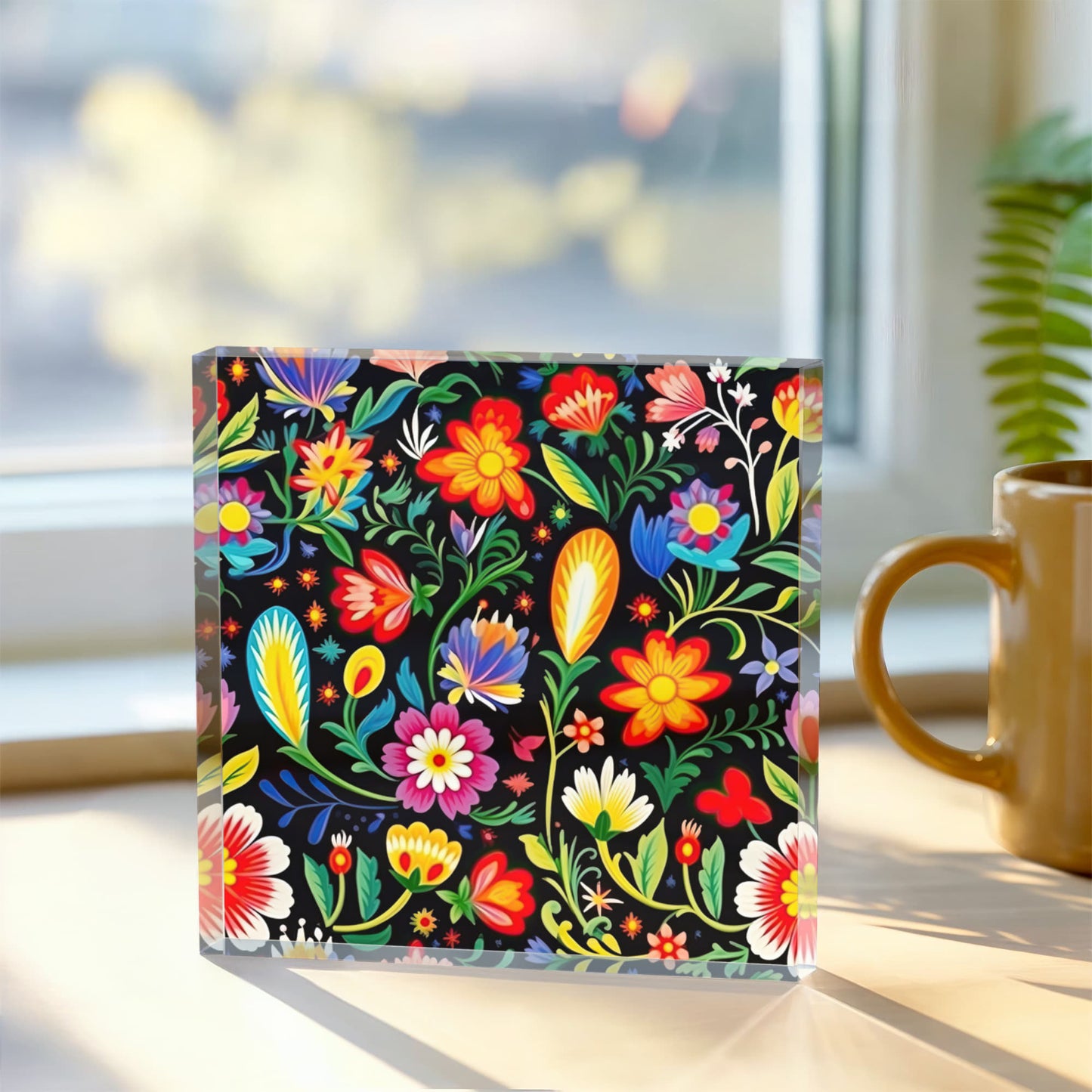 Mexican Floral Fiesta Pattern 038 - 6" x 6" Acrylic Block