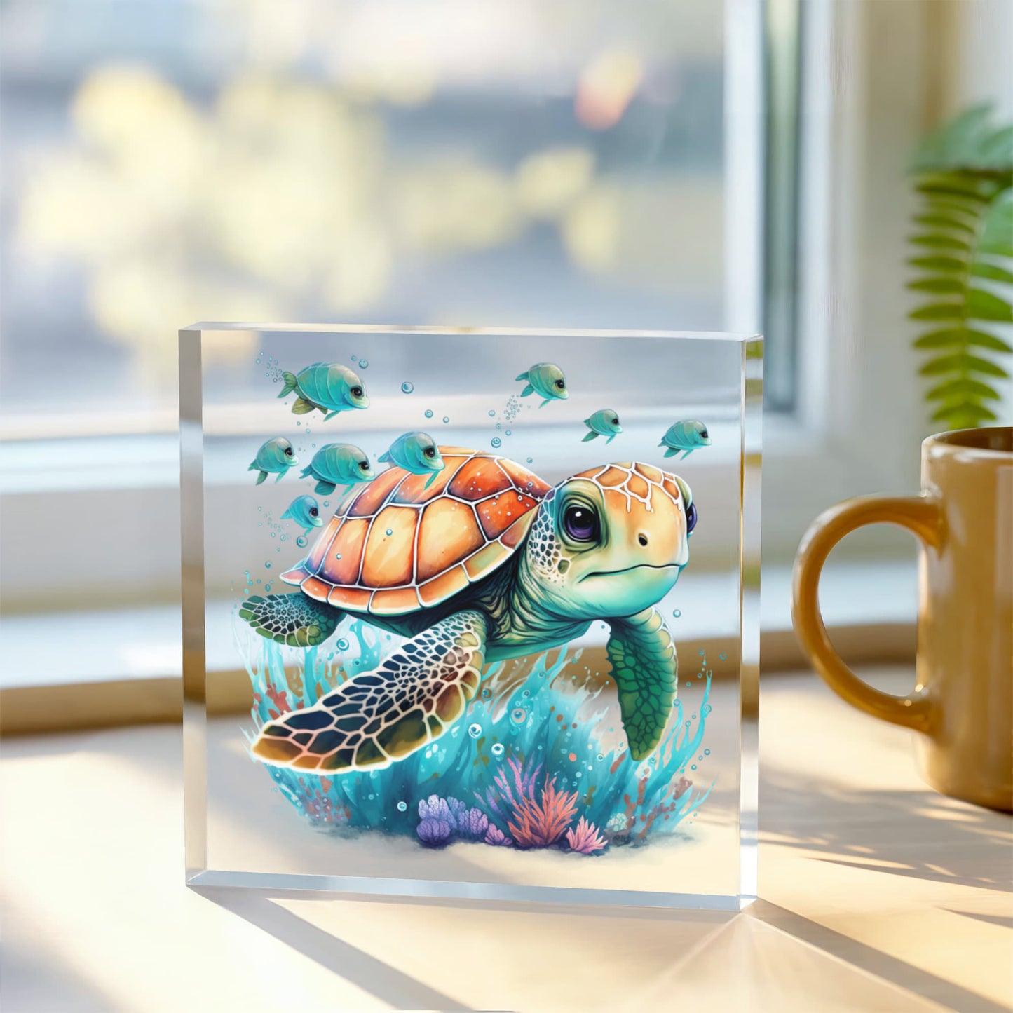 Cute Sea Turtle 001 - 6" x 6" Acrylic Block