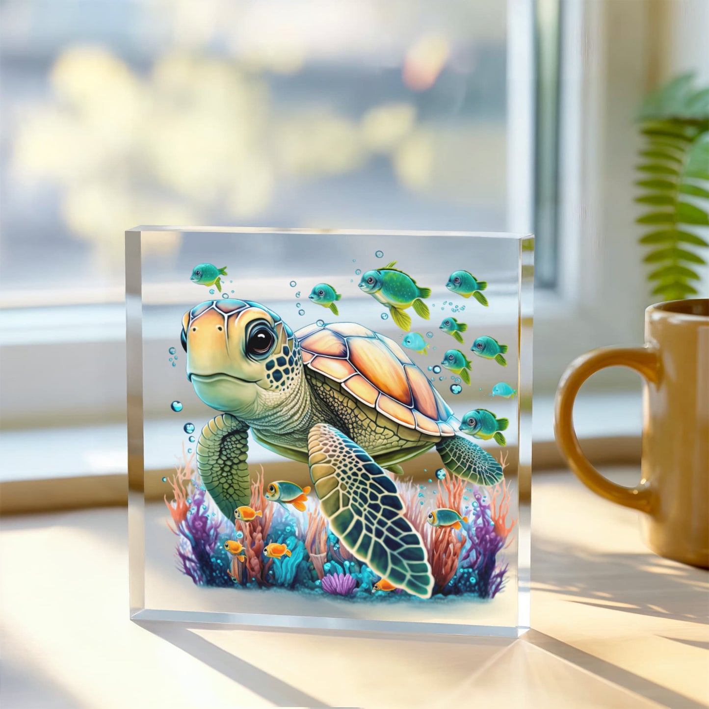 Cute Sea Turtle 003 - 6" x 6" Acrylic Block