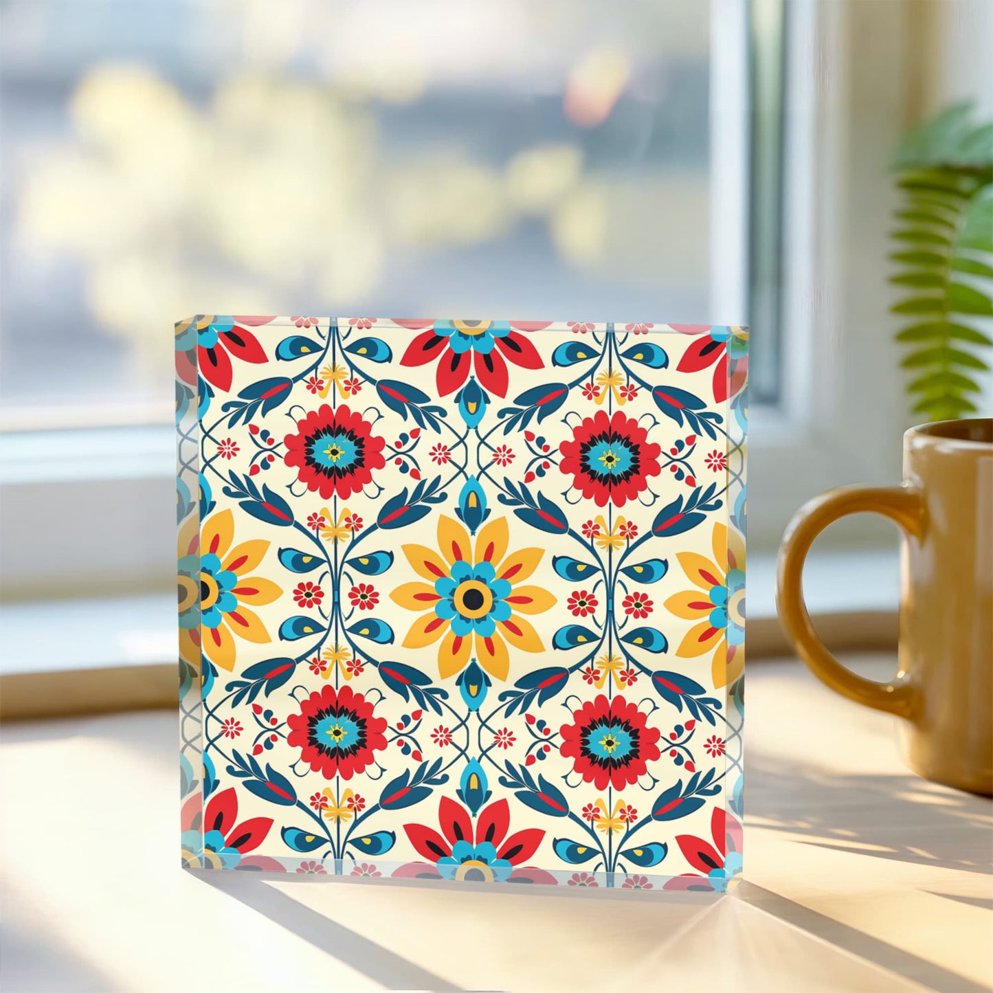 Mexican Floral Fiesta Pattern 041 - 6" x 6" Acrylic Block