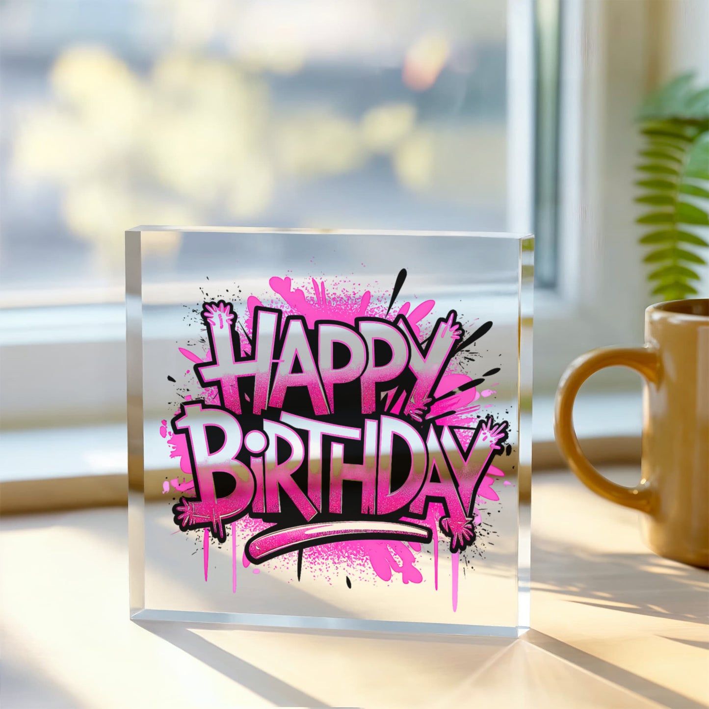 Happy Birthday 004 - 6" x 6" Acrylic Block