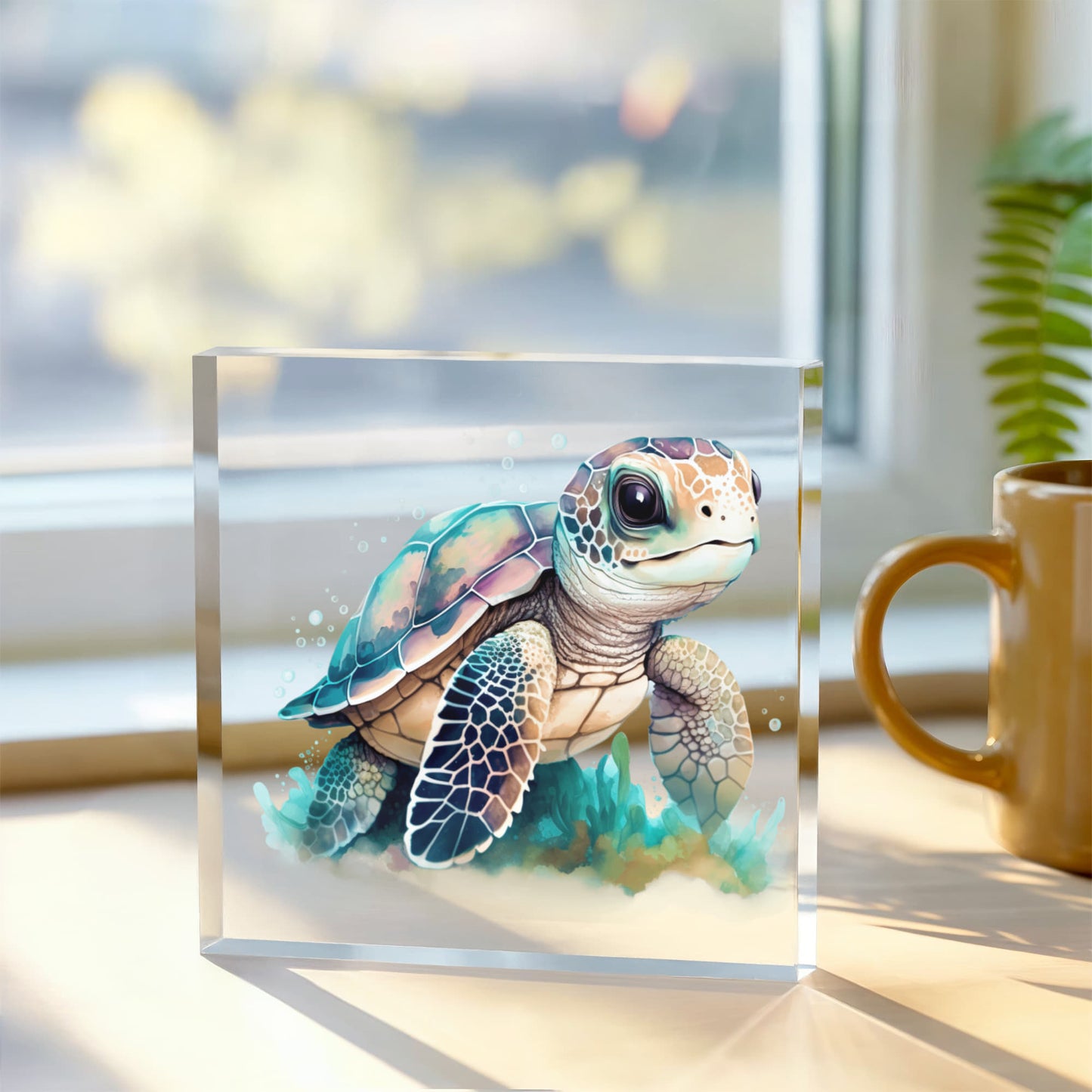 Cute Sea Turtle 014 - 6" x 6" Acrylic Block