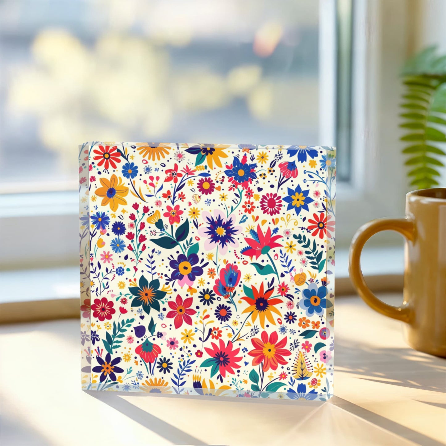 Mexican Floral Fiesta Pattern 062 - 6" x 6" Acrylic Block