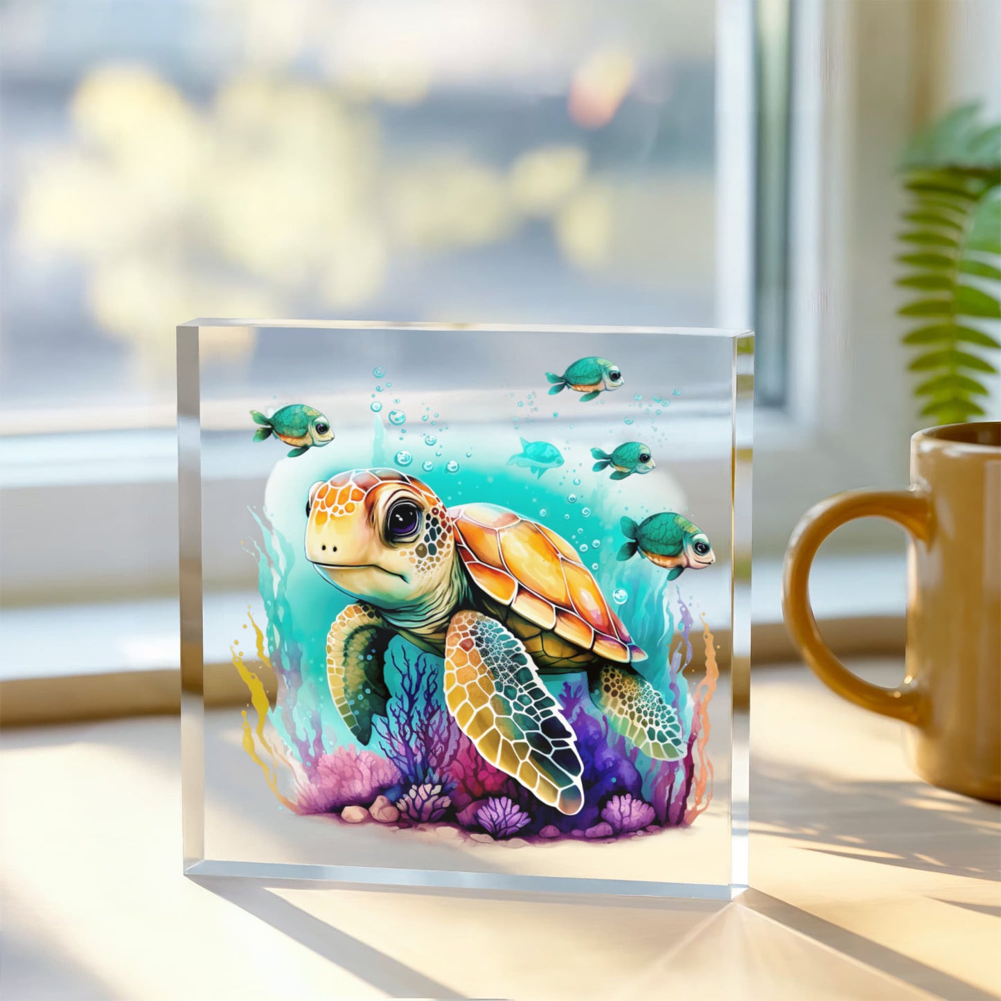 Cute Sea Turtle 002 - 6" x 6" Acrylic Block