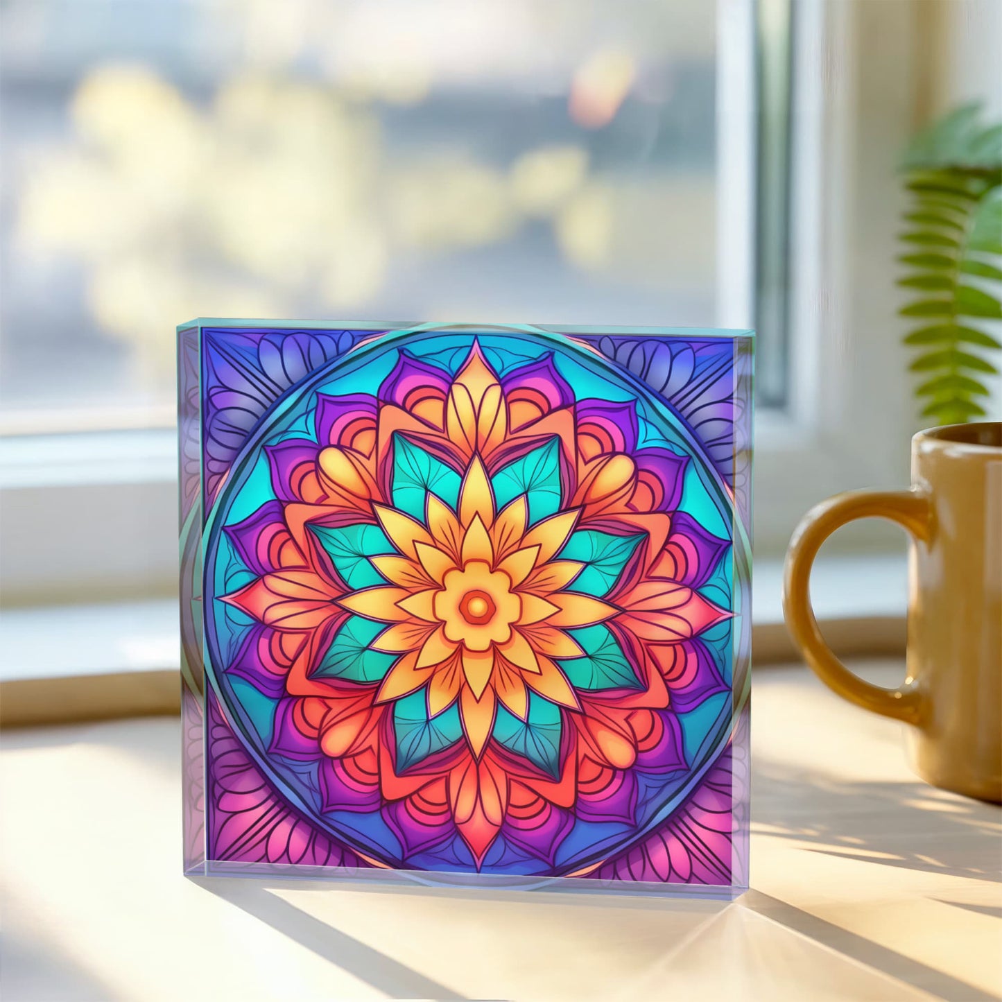 Mandala Stained Glass Style Design 007 - 6" x 6" Acrylic Block