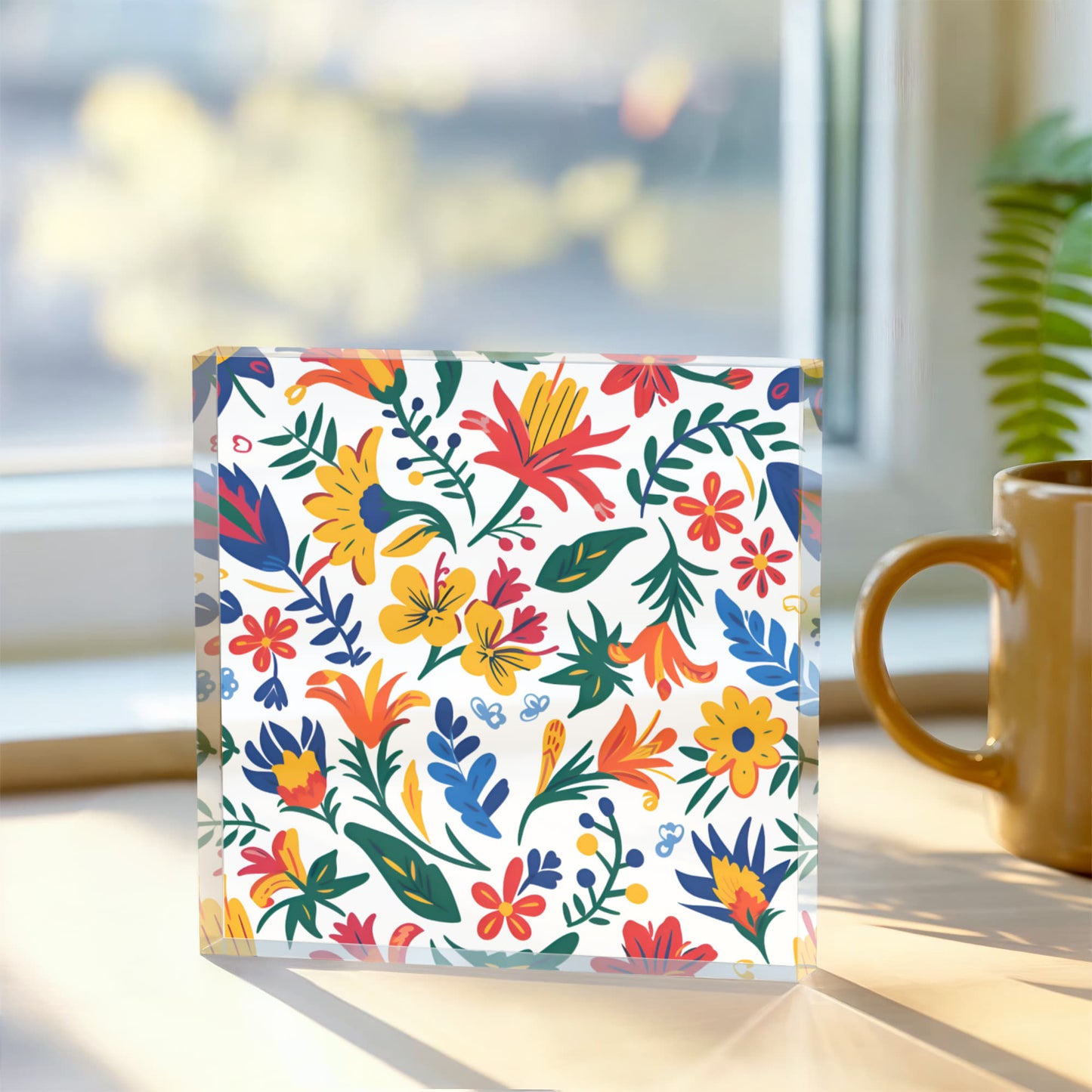 Mexican Floral Fiesta Pattern 021 - 6" x 6" Acrylic Block