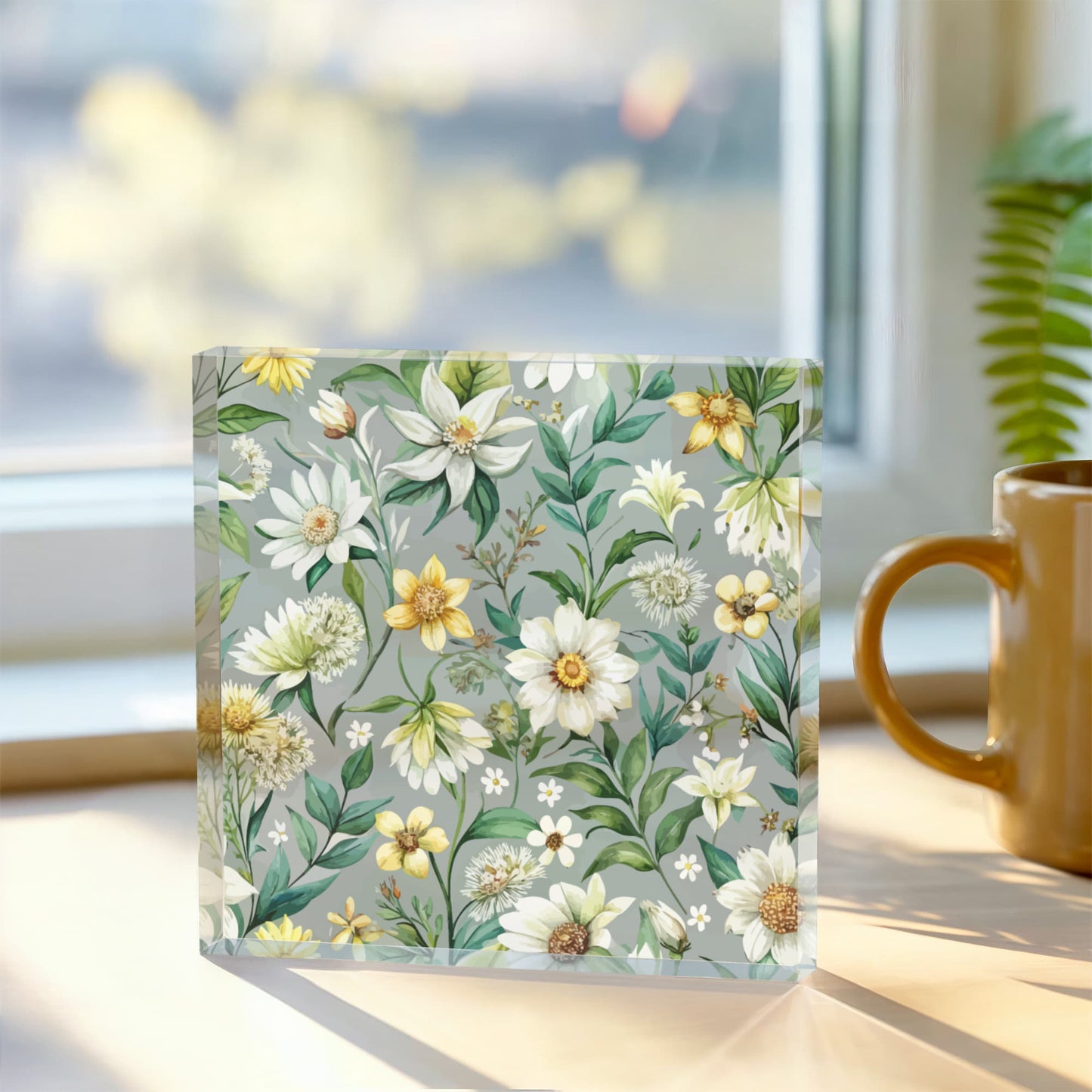 Folk Floral Pattern, Alpine Inspired 01 - 6" x 6" Acrylic Block