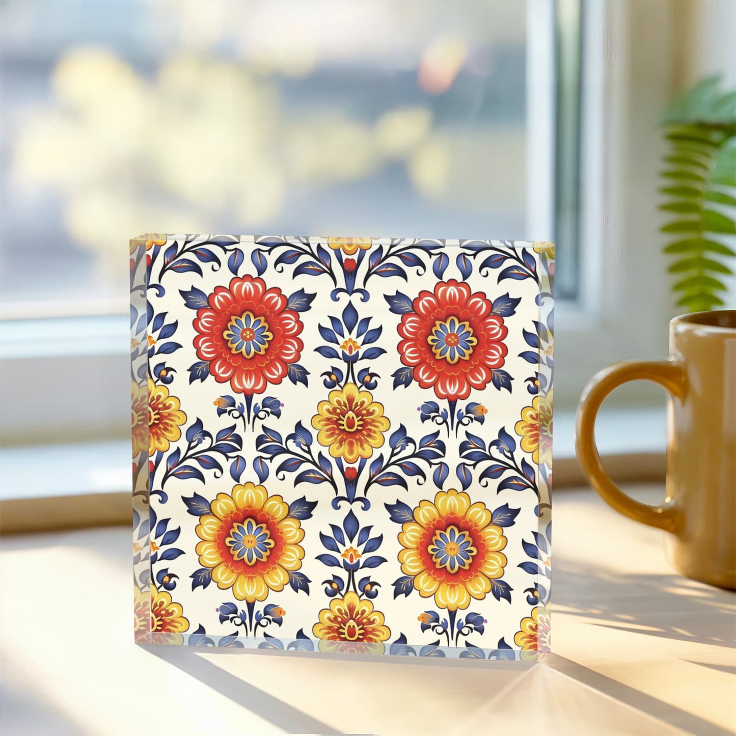 Mexican Floral Fiesta Pattern 044 - 6" x 6" Acrylic Block