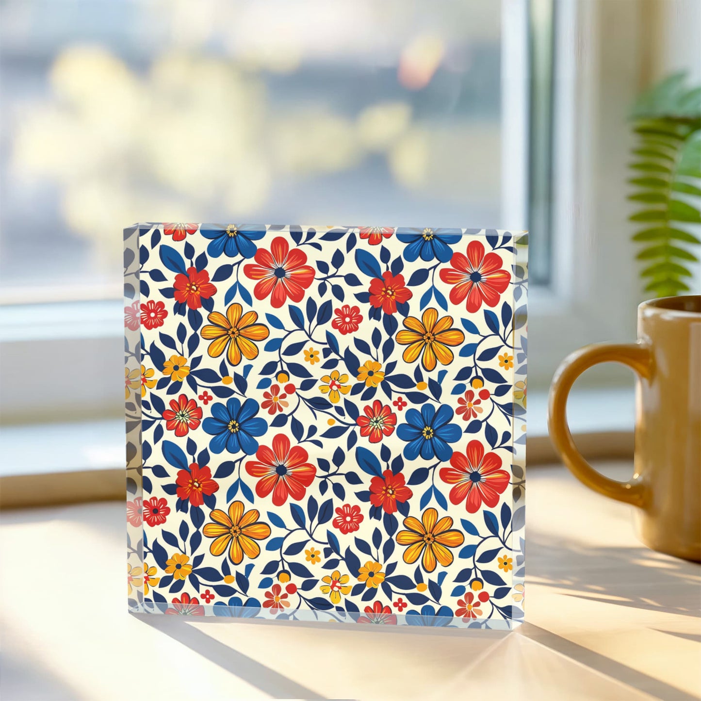 Mexican Floral Fiesta Pattern 042 - 6" x 6" Acrylic Block