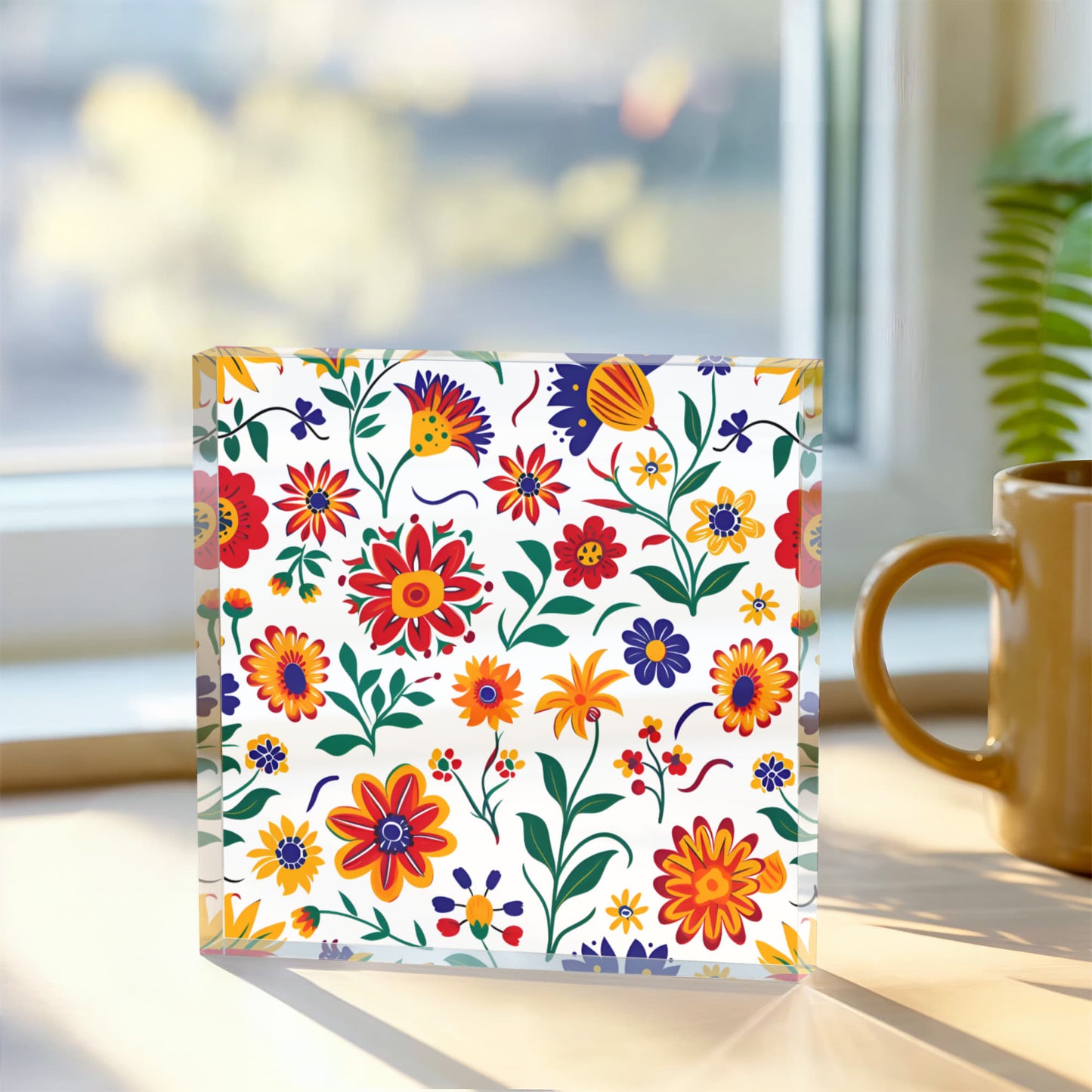 Mexican Floral Fiesta Pattern 024 - 6" x 6" Acrylic Block