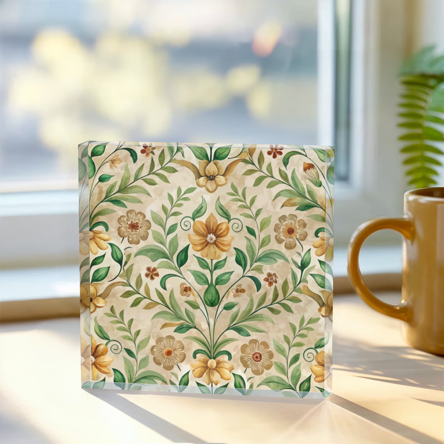 Folk Floral Pattern, Armenian Inspired 01 - 6" x 6" Acrylic Block