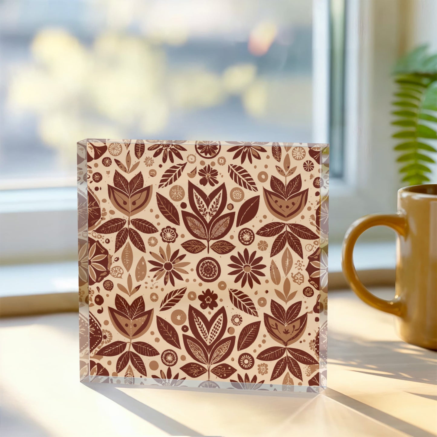 Folk Floral Pattern, Aztec Inspired 02 - 6" x 6" Acrylic Block